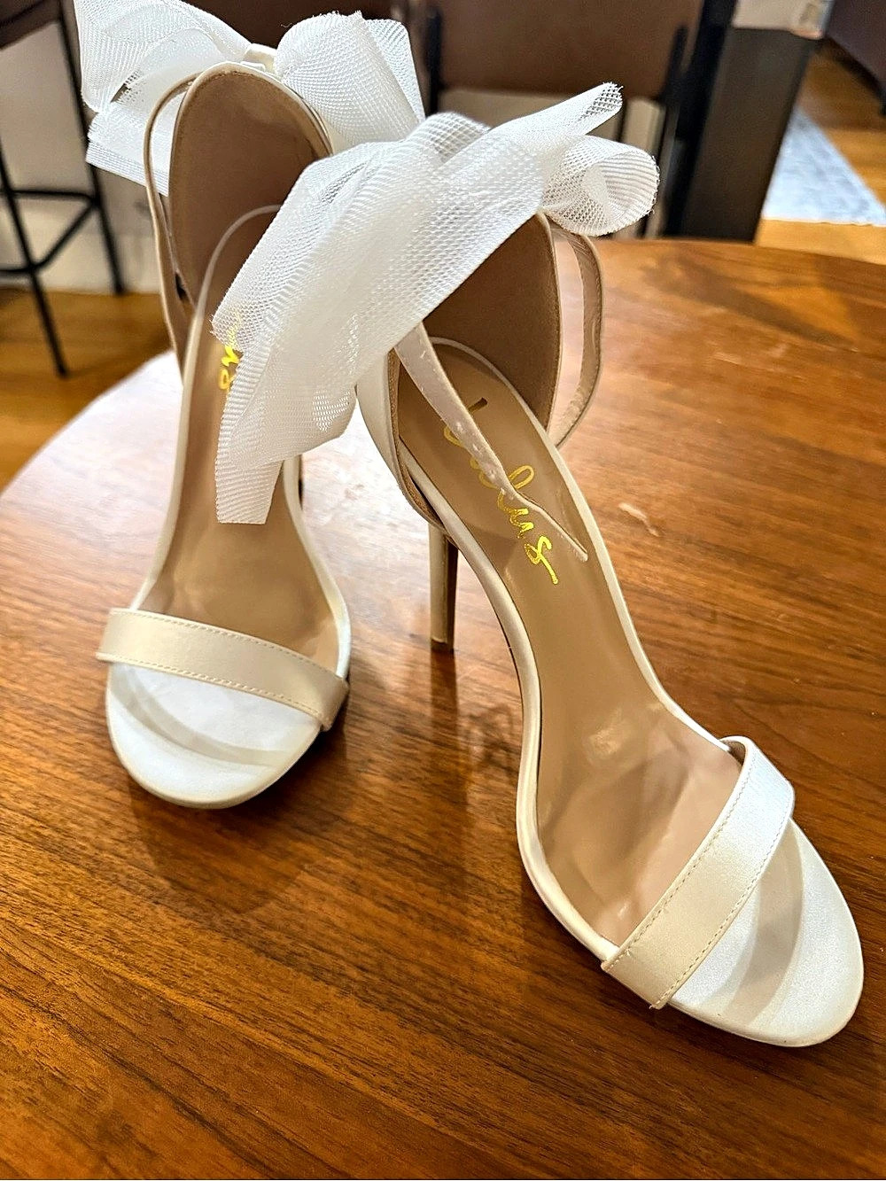 Lulus Ayanna Ivory Satin Bow Ankle Strap High Heel Sandals
